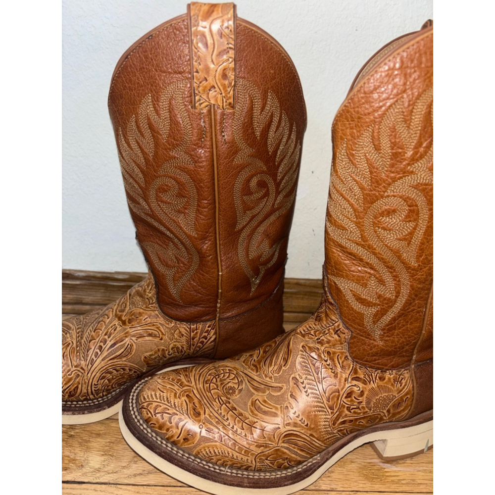 RARE Vintage Justin Western Cowboy Boots Hand Tooled Leather Men’s 8 Women 9.5 - Picture 3 of 13